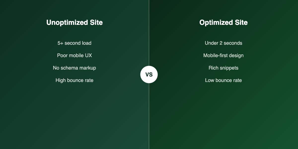 Optimized vs unoptimized website