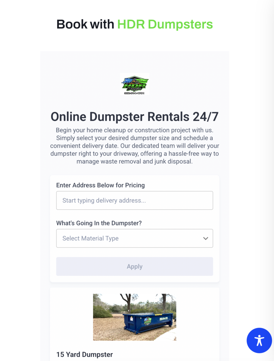 HDR Dumpsters — A Custom Website with Industry-Specific CRM Integration and 18+ Months of Renewal