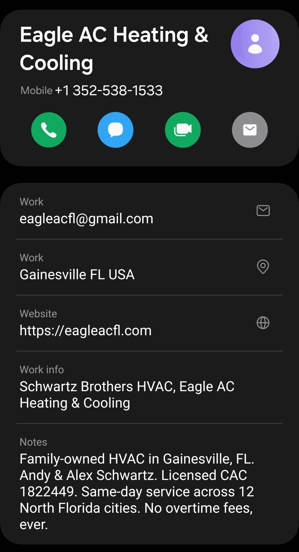 Eagle AC contact saved to phone