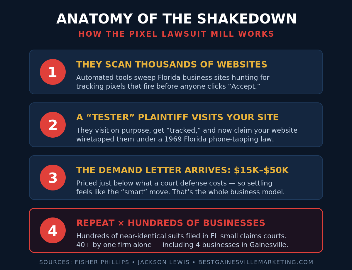 Anatomy of the shakedown - how the Florida pixel lawsuit mill works step by step
