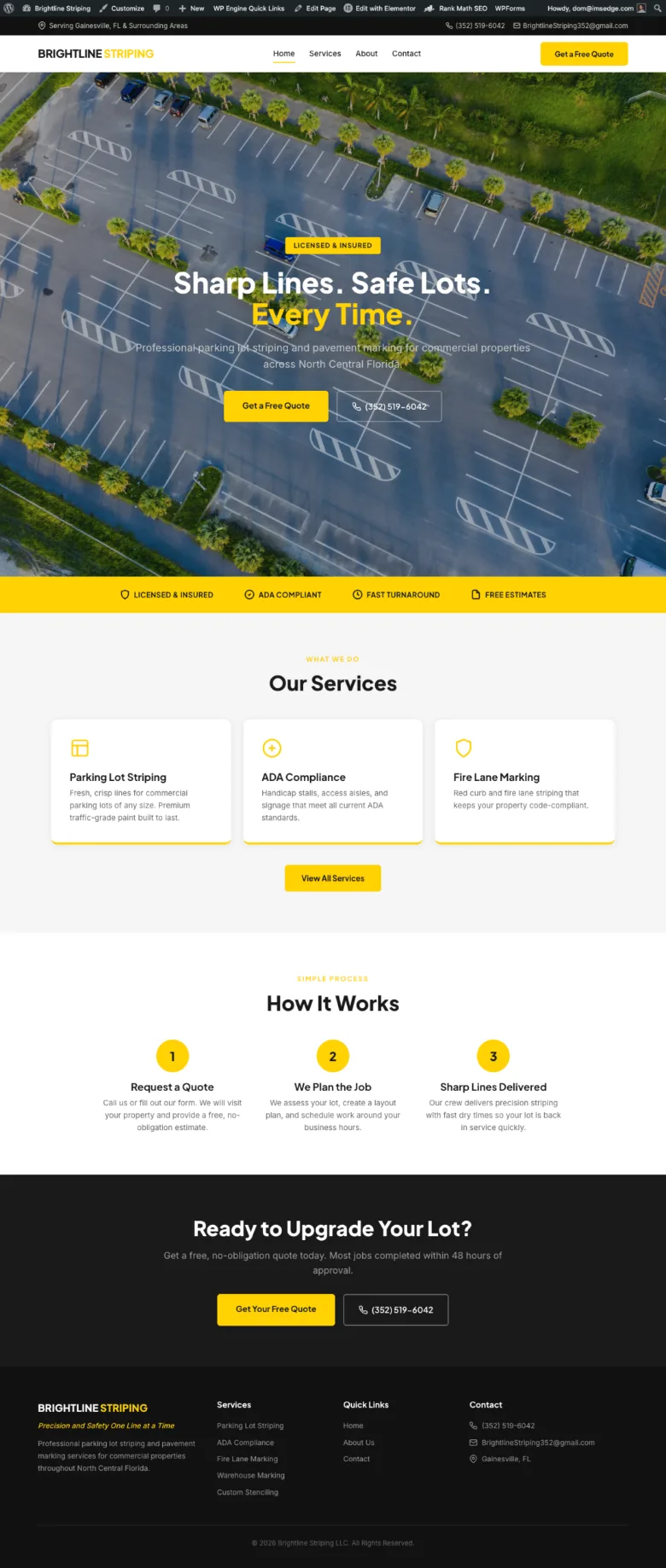 Brightline Striping website, full page