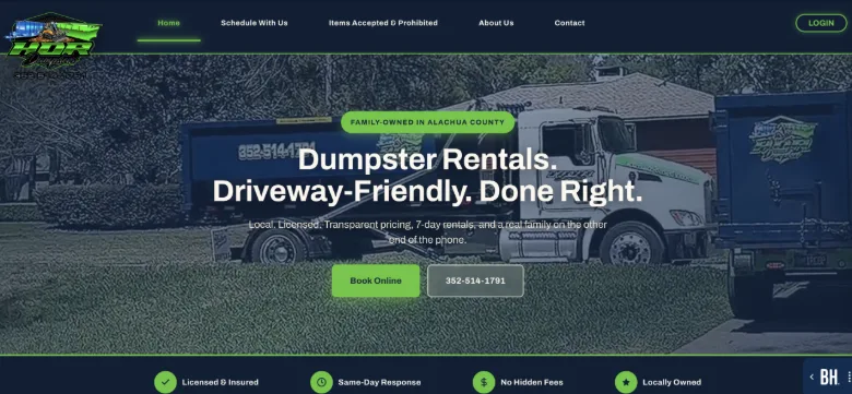 HDR Dumpsters website homepage