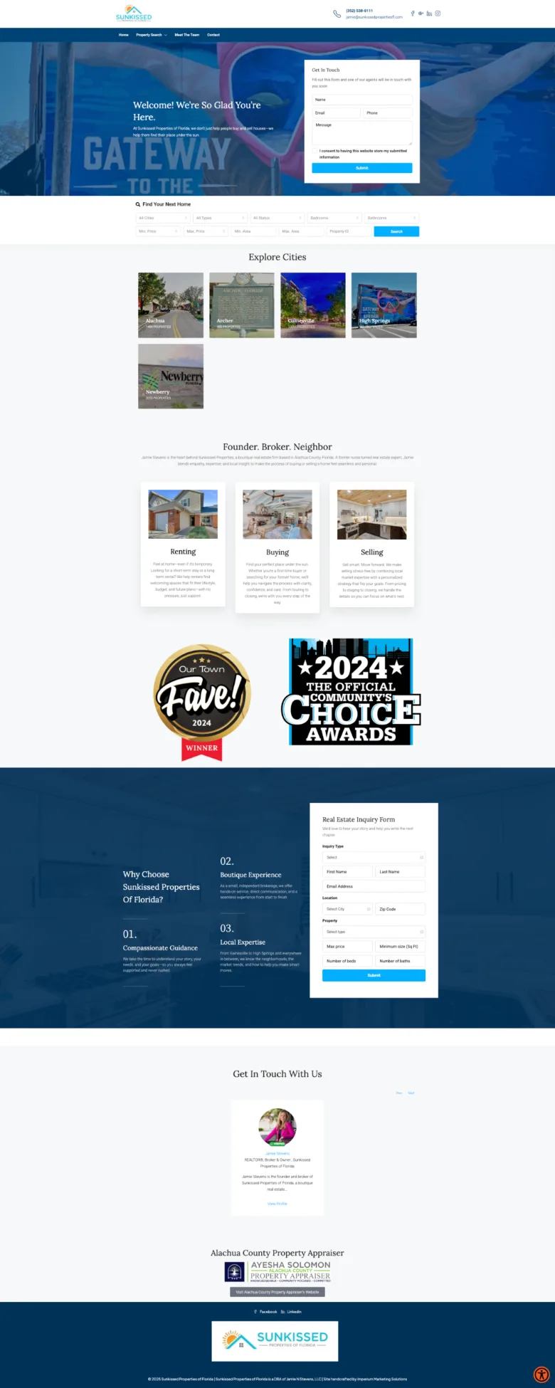Sunkissed Properties website, full page