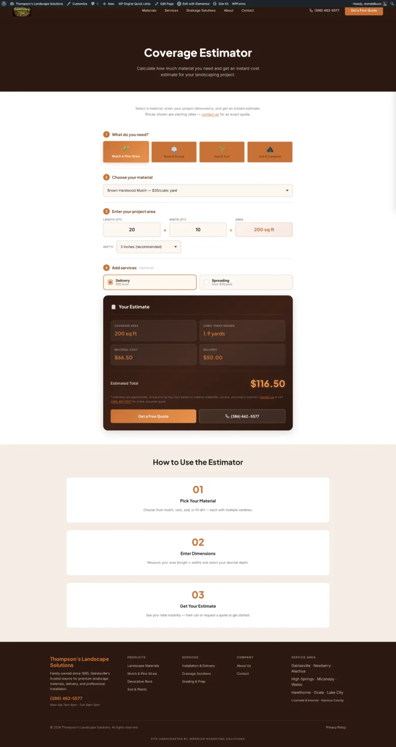 TLS Florida tree service website with coverage estimator, full page